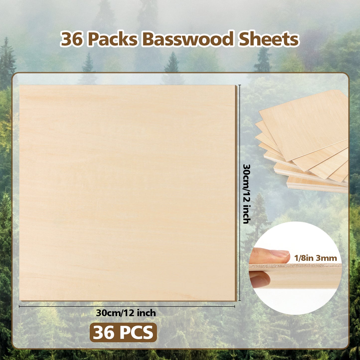 Basswood Sheets 1/8 x 12 x 12 inch - 3mm Basswood Sheets Plywood Sheets Balsa Wood, 36Pcs Square Unfinished Wood Board for DIY Crafts, Laser Cutting, Wood Burning, Painting, Model Carving