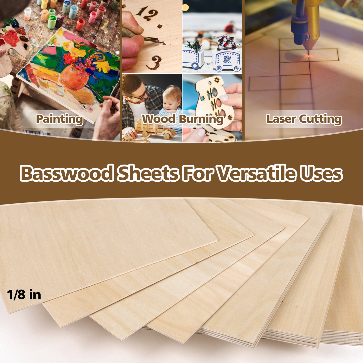 Basswood Sheets 1/8 x 12 x 12 inch - 3mm Basswood Sheets Plywood Sheets Balsa Wood, 24Pcs Square Unfinished Wood Board for DIY Crafts, Laser Cutting, Wood Burning, Painting, Model Carving